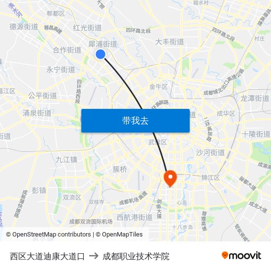 西区大道迪康大道口 to 成都职业技术学院 map