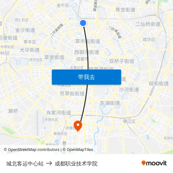城北客运中心站 to 成都职业技术学院 map