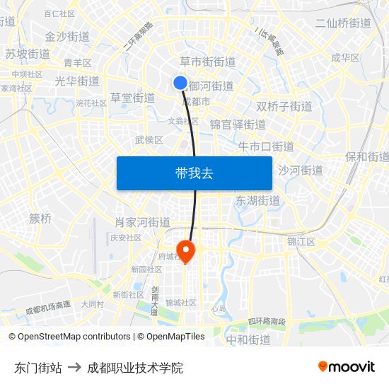 东门街站 to 成都职业技术学院 map