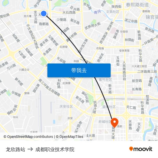 龙欣路站 to 成都职业技术学院 map