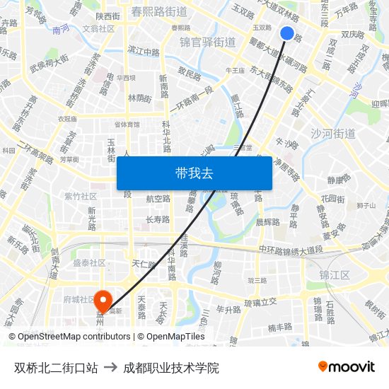 双桥北二街口站 to 成都职业技术学院 map