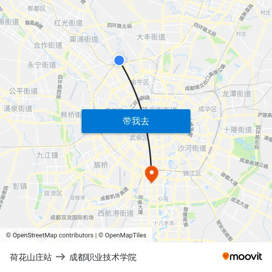 荷花山庄站 to 成都职业技术学院 map