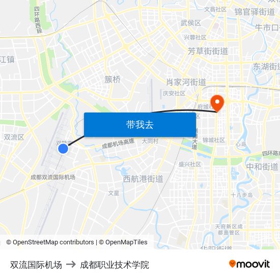 双流国际机场 to 成都职业技术学院 map