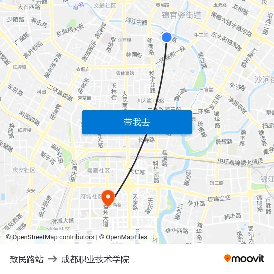 致民路站 to 成都职业技术学院 map