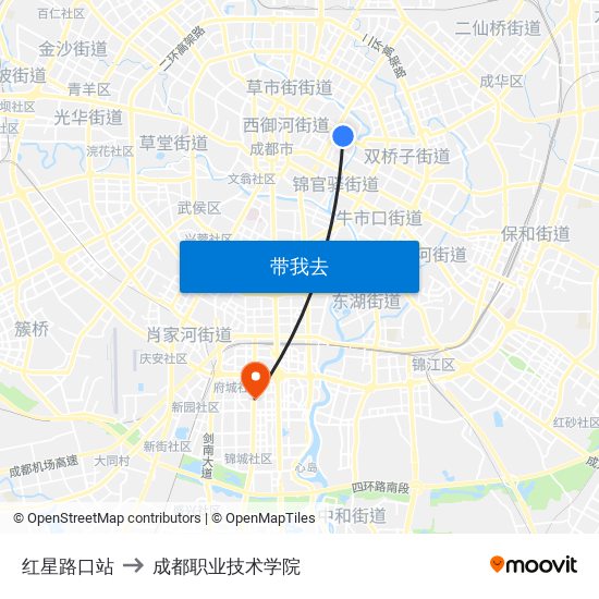 红星路口站 to 成都职业技术学院 map