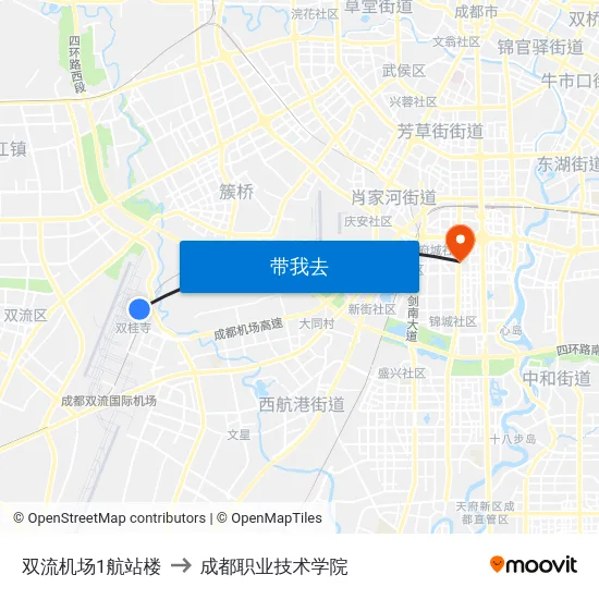 双流机场1航站楼 to 成都职业技术学院 map