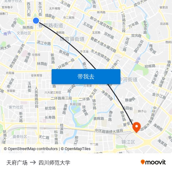 天府广场 to 四川师范大学 map