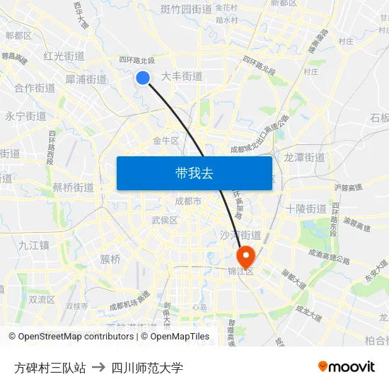 方碑村三队站 to 四川师范大学 map