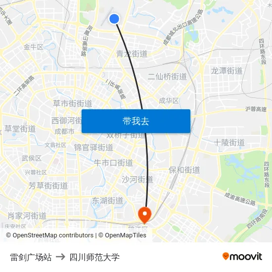 雷剑广场站 to 四川师范大学 map
