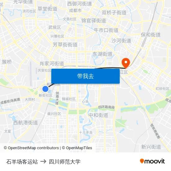 石羊场客运站 to 四川师范大学 map