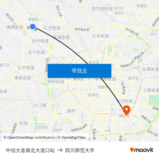 中信大道南北大道口站 to 四川师范大学 map