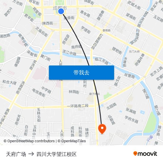 天府广场 to 四川大学望江校区 map