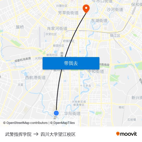 武警指挥学院 to 四川大学望江校区 map