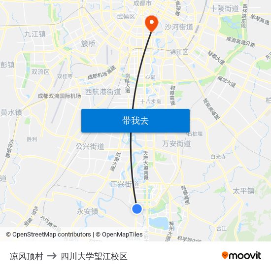 凉风顶村 to 四川大学望江校区 map