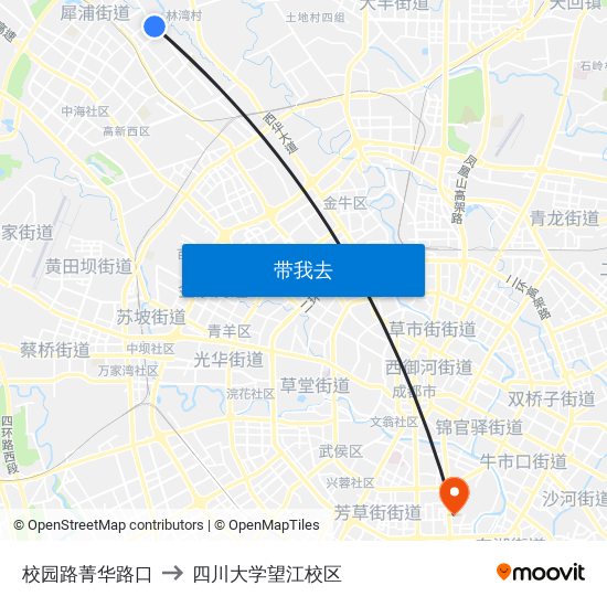 校园路菁华路口 to 四川大学望江校区 map