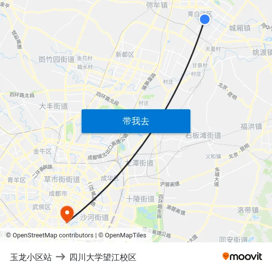 玉龙小区站 to 四川大学望江校区 map