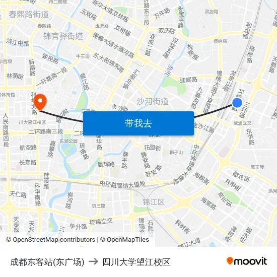 成都东客站(东广场) to 四川大学望江校区 map