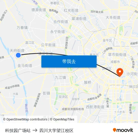 科技园广场站 to 四川大学望江校区 map