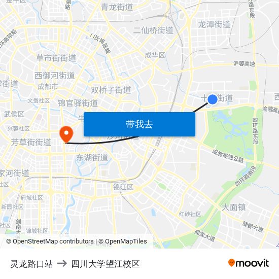 灵龙路口站 to 四川大学望江校区 map