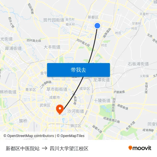 新都区中医院站 to 四川大学望江校区 map