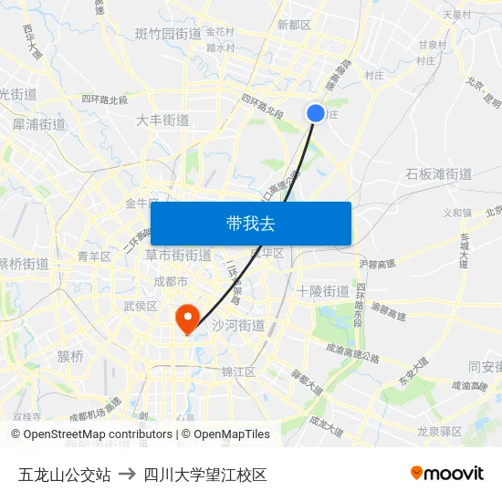 五龙山公交站 to 四川大学望江校区 map