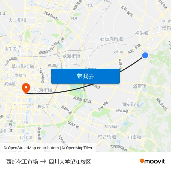 西部化工市场 to 四川大学望江校区 map