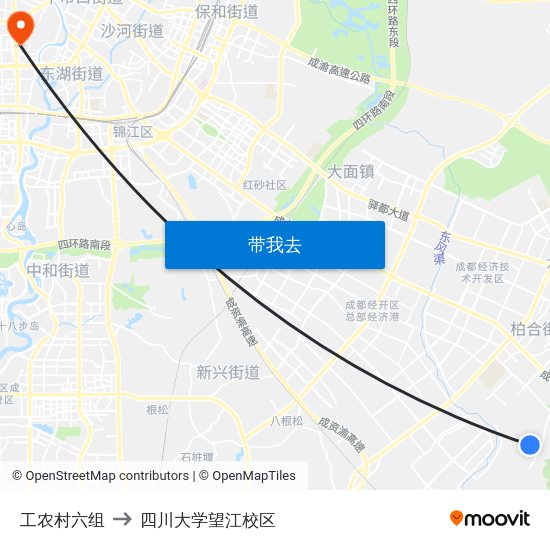 工农村六组 to 四川大学望江校区 map