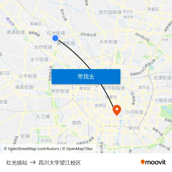 红光镇站 to 四川大学望江校区 map