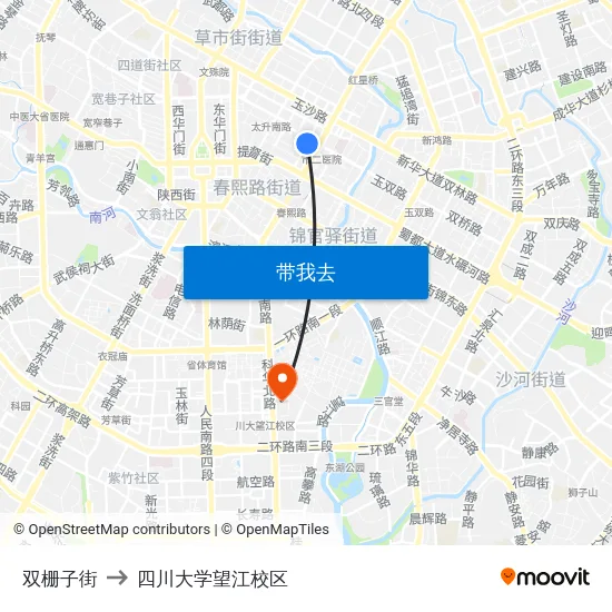 双栅子街 to 四川大学望江校区 map