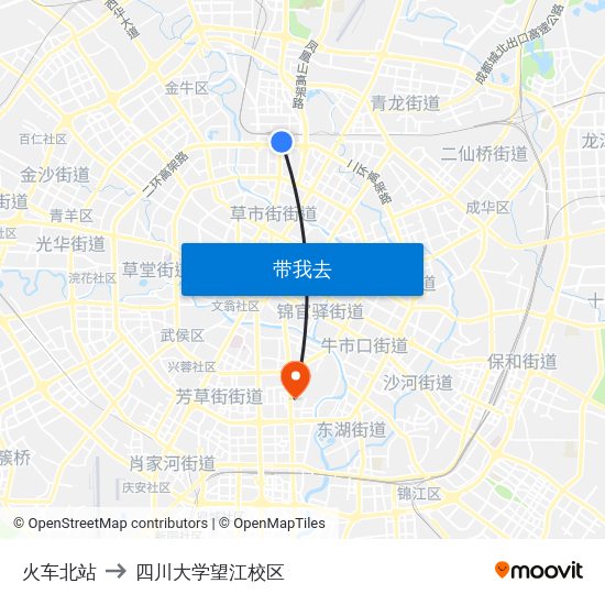 火车北站 to 四川大学望江校区 map