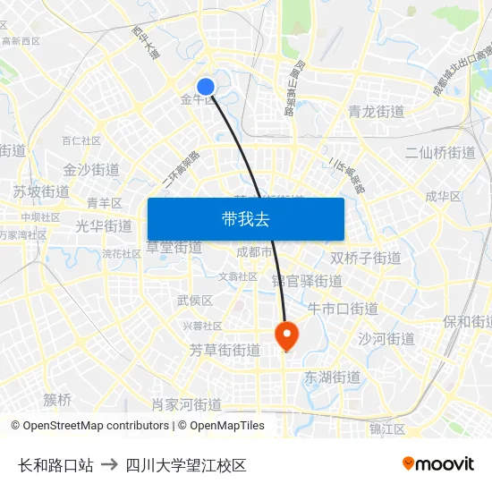 长和路口站 to 四川大学望江校区 map