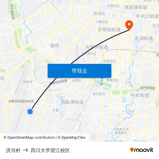洪河村 to 四川大学望江校区 map