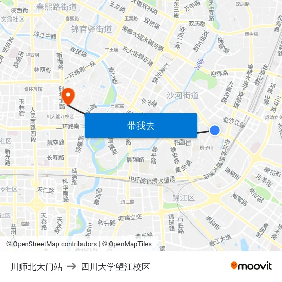 川师北大门站 to 四川大学望江校区 map
