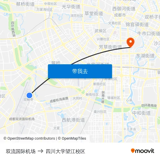 双流国际机场 to 四川大学望江校区 map