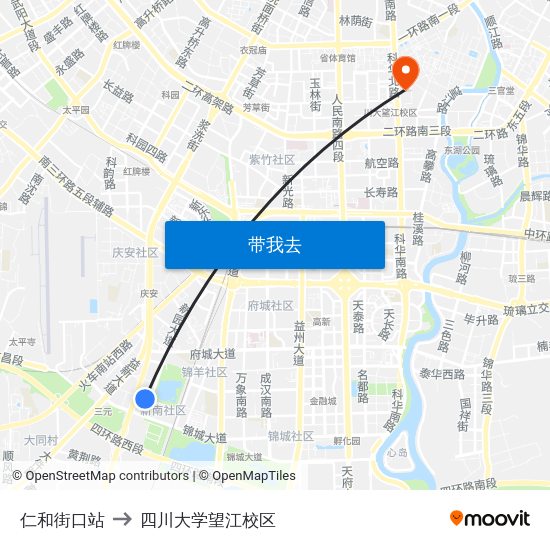 仁和街口站 to 四川大学望江校区 map