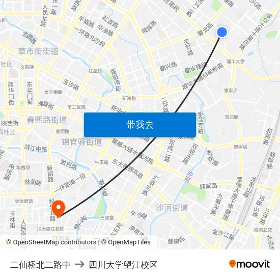 二仙桥北二路中 to 四川大学望江校区 map