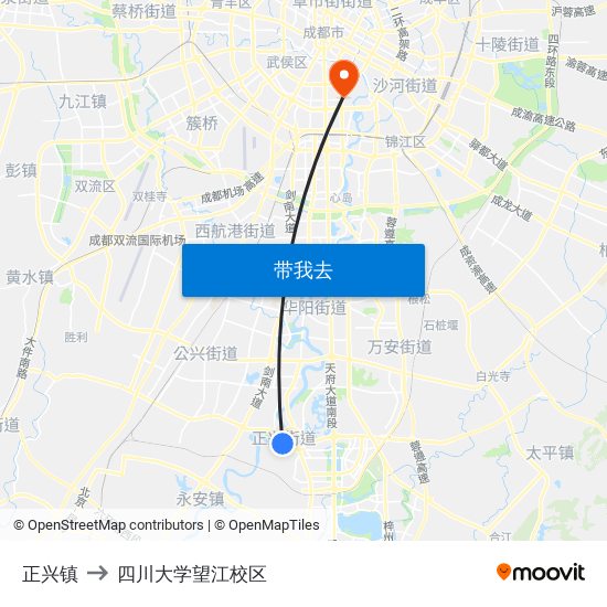 正兴镇 to 四川大学望江校区 map