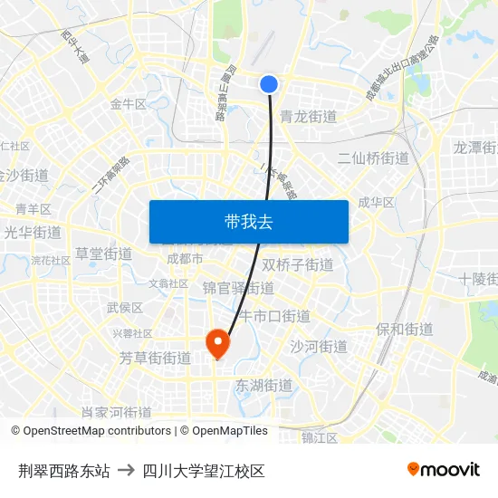 荆翠西路东站 to 四川大学望江校区 map