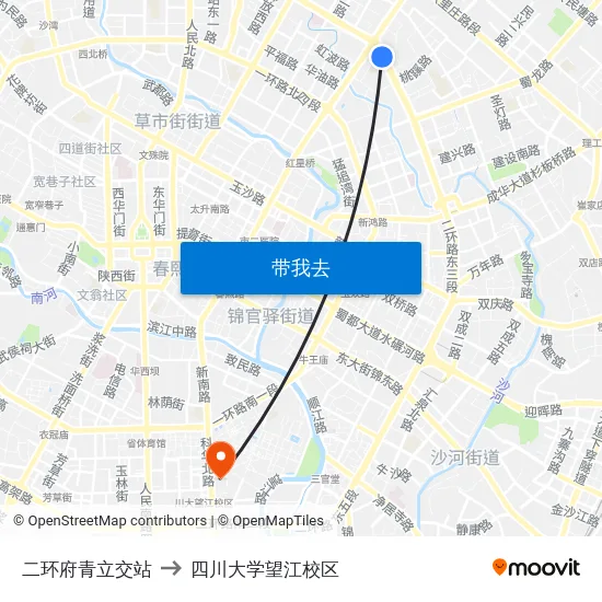 二环府青立交站 to 四川大学望江校区 map