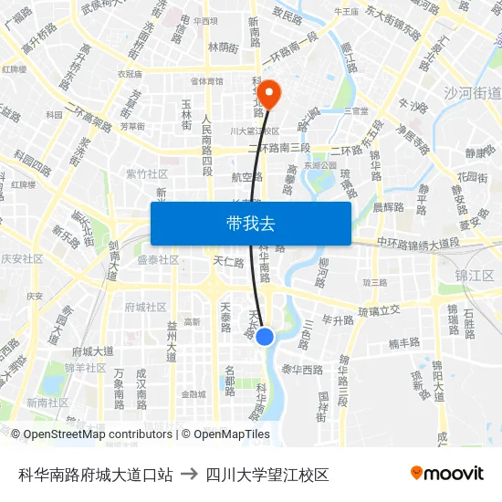 科华南路府城大道口站 to 四川大学望江校区 map