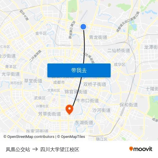 凤凰公交站 to 四川大学望江校区 map