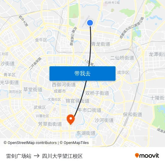 雷剑广场站 to 四川大学望江校区 map