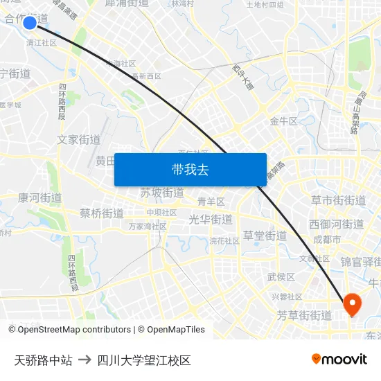 天骄路中站 to 四川大学望江校区 map