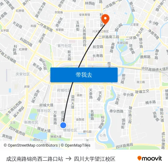 成汉南路锦尚西二路口站 to 四川大学望江校区 map