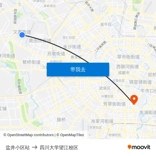 盐井小区站 to 四川大学望江校区 map