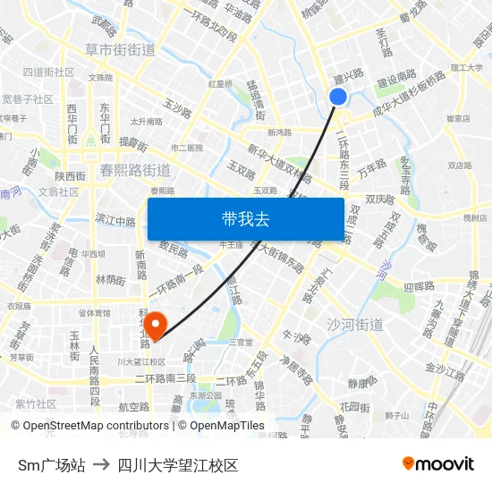 Sm广场站 to 四川大学望江校区 map