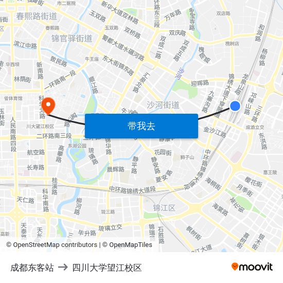 成都东客站 to 四川大学望江校区 map