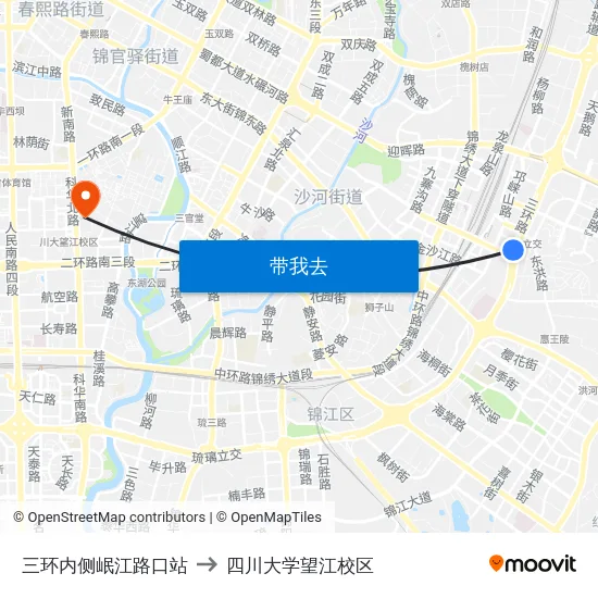 三环内侧岷江路口站 to 四川大学望江校区 map
