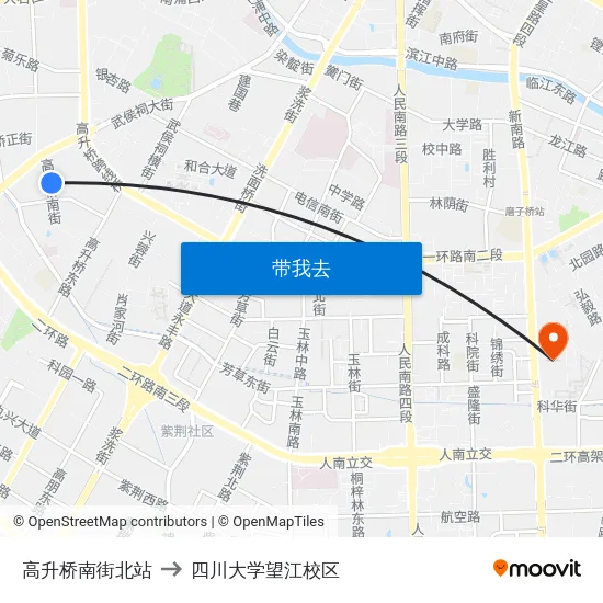 高升桥南街北站 to 四川大学望江校区 map