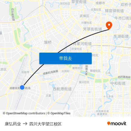 康弘药业 to 四川大学望江校区 map
